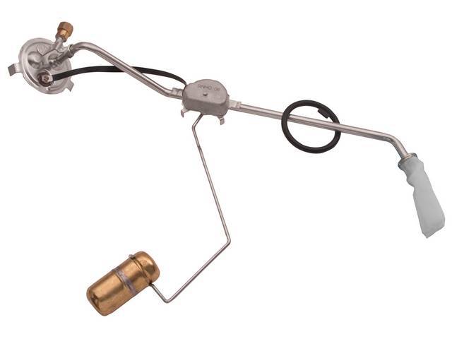 Fuel Sending Unit, 5/16 inch O.D. feed line, W/ brass fitting, incl gasket, filter sock, 0-90 ohm, Imported repro