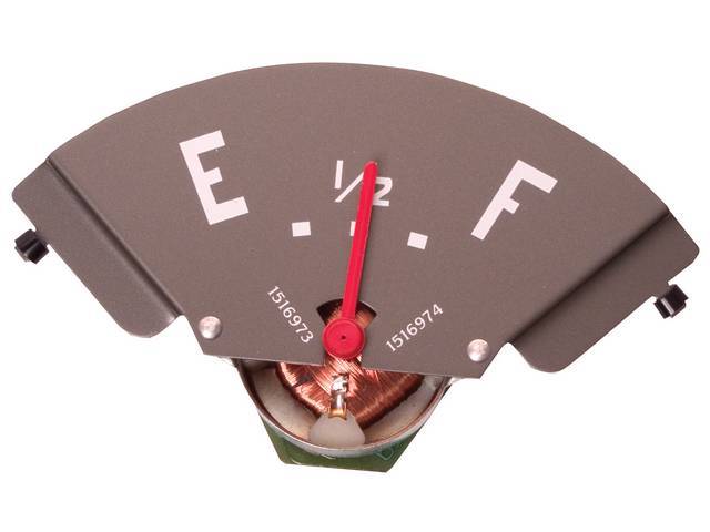 GAUGE, Fuel Quantity, 6 volt, red pointer w/ white markings, repro