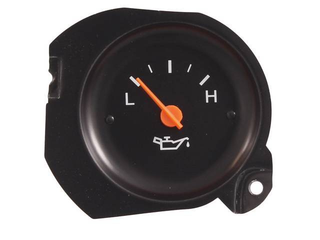 Gauge, Oil Pressure, electric, *L - H*, orange pointer w/ white markings, reproduction