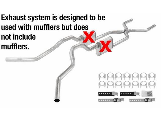 Stainless Dual Exhaust System, 2 1/2 diameter with h-pipe, no mufflers