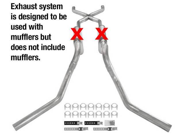 Stainless Dual Exhaust System, 2 1/2 diameter with x-pipe, no mufflers