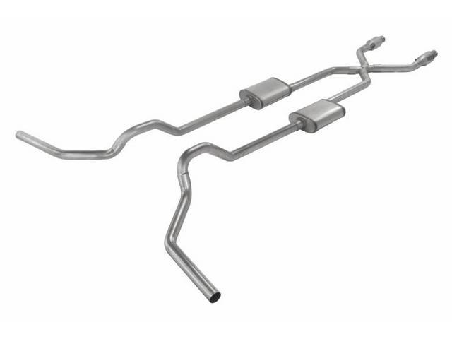 Stainless Dual Exhaust System, 2 1/2 diameter with x-pipe and catalytic converters, Turbo Pro mufflers