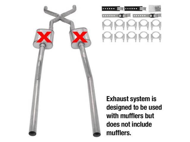 Stainless Dual Exhaust System, 2 1/2 diameter with x-pipe, no mufflers