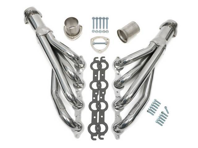 LS Conversion Exhaust Header Set, Mid-length, Polished Stainless Ceramic  Mild Steel