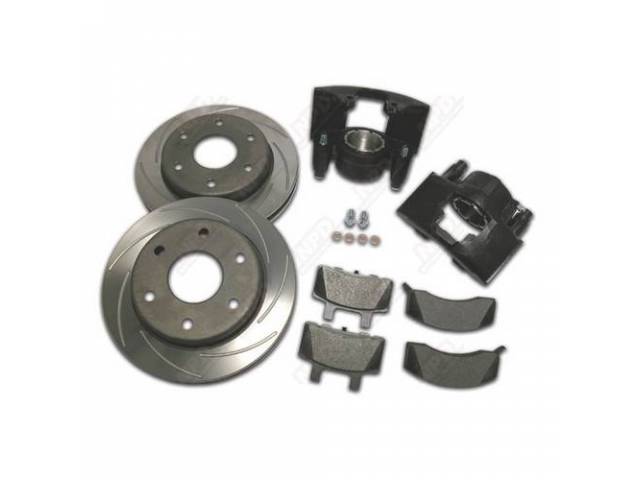 DISC UPGRADE KIT, Front, ** Inventory Blowout! sold "as is" with no warranty expressed or implied **, Big Brake, 5-lug, incl slotted and plated 11.85 inch diameter rotors (5 x 5 inch bolt circle) and bigger single piston calipers, reqs 15 x 7 minimum whee
