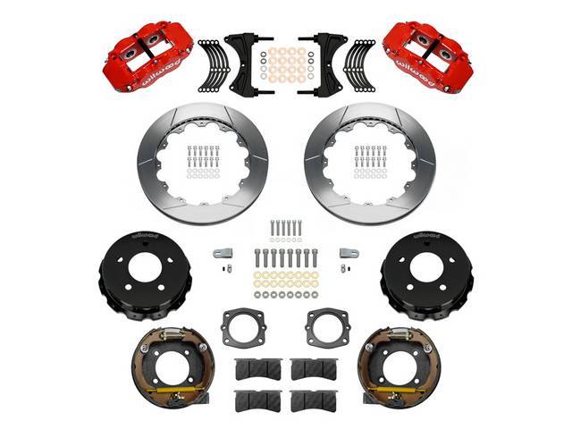 Rear Brake Disc Conversion Kit, 12.88 inch Slotted Rotors, Red powder coated Calipers, Wilwood