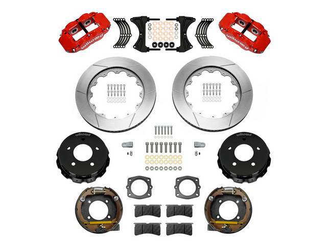 Rear Brake Disc Conversion Kit, 14.00 inch Slotted Rotors, Red powder coated Calipers, Wilwood