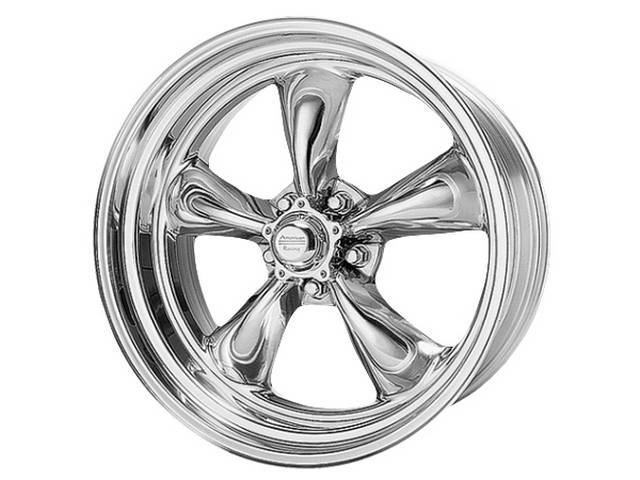 Wheel, Torq Thrust II, one piece Polished Alloy, 15 Inch O.D. X 10 Inch Width, 5 x 5 Inch Bolt Circle, 3 3/4 Inch Back Spacing, Incl Center Cap
