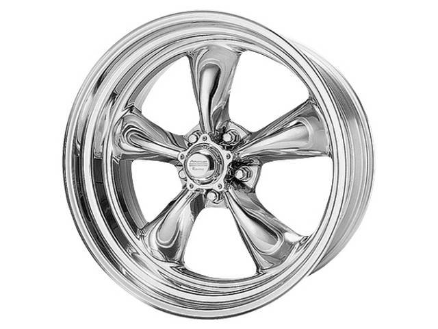 Wheel, Torq Thrust II, one piece Polished Alloy, 15 Inch O.D. X 8 Inch Width, 5 x 5 Inch Bolt Circle, 3 3/4 Inch Back Spacing, Incl Center Cap
