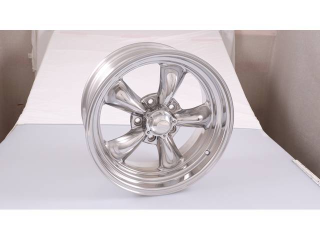 WHEEL, Torq Thrust II, One piece polished alloy, 17 Inch O.D. X 8 Inch Width, 5 x 5 Inch bolt circle, 5 Inch back spacing, Incl center cap