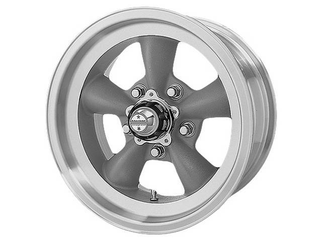 Wheel, Torq Thrust D, Natural Outer Rim W/ Dark Gray Center, 15 Inch O.D. X 8 1/2 Inch Width, 5 x 5 Inch Bolt Circle, 3 3/4 Inch Back Spacing