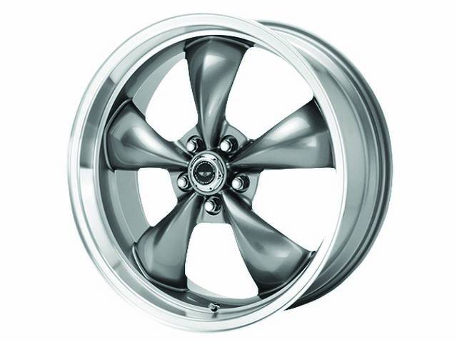 Wheel, Torq Thrust M, one-piece cast aluminum w/ Gun Metal center and machined lip, 18 Inch O.D. X 8 Inch Width, 5 x 5 Inch Bolt Circle, 4 1/2 Inch Back Spacing