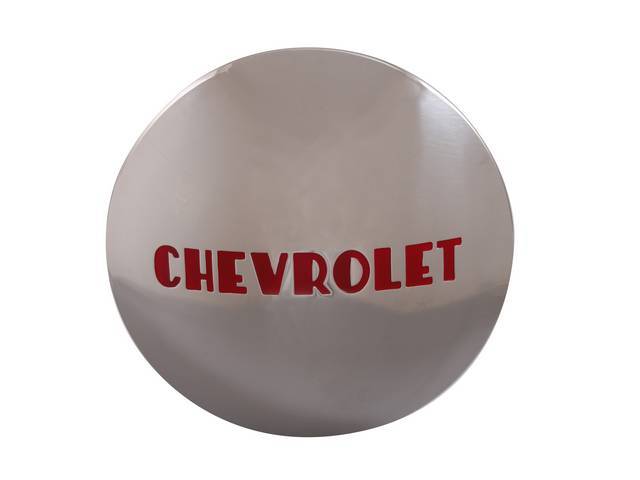 CAP, Hub, incl *CHEVROLET* logo in red lettering, polished stainless steel, repro