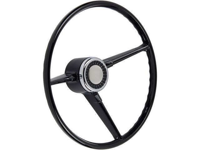 Steering Wheel, Black, 15 inch diameter, includes chrome horn button and hardware in style of Custom Sport Trucks, OE-Style 