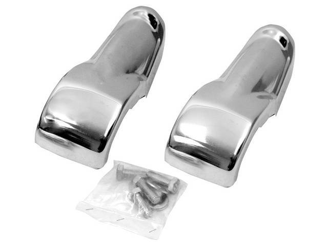 BUMPER GUARD SET, Front, RH and LH, chrome finish, repro