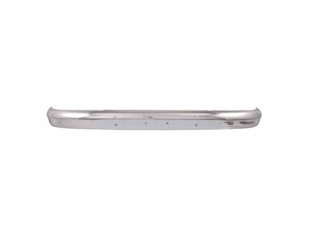 BUMPER, Front, Chrome Finish, W/ License plate holes, W/o Impact pad holes, Repro