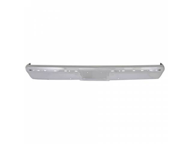 BUMPER, Front, Chrome Finish, w/ Impact Pad and License Plate Holes, Repro