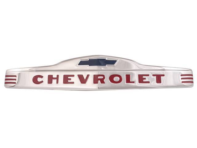 EMBLEM, HOOD, FRONT, *CHEVROLET W/ BOWTIE*, POLISHED STAINLESS STEEL W/ PAINTED DETAILS AND MOUNTING HARDWARE
