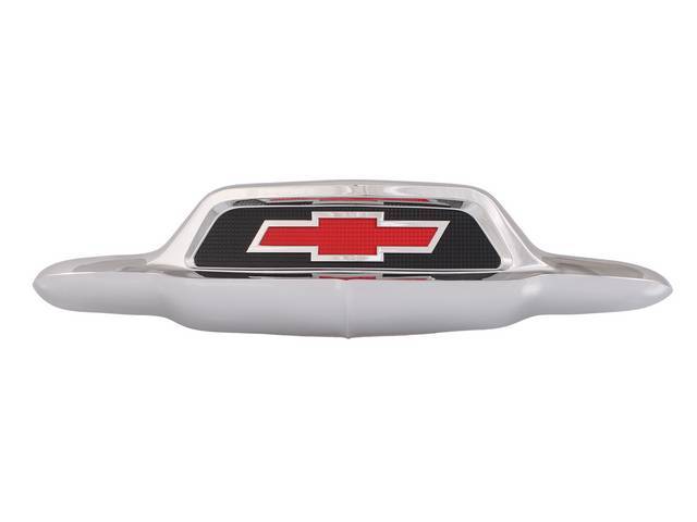 EMBLEM, Hood, chrome steel w/ black and red painted details, includes fasteners, repro