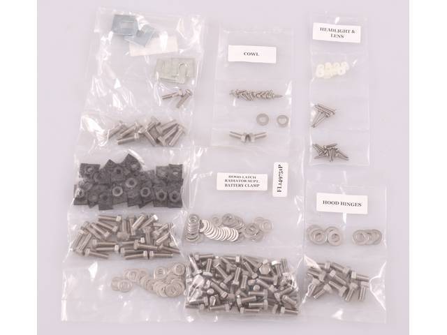 FASTENER KIT, Front Sheetmetal, unpolished stainless steel, features