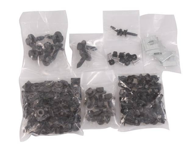FASTENER KIT, Front Sheetmetal, Black Phosphate Finish, replacement style, (129) incl fasteners for fenders, headlight bezel, hood hinges, hood latch, horns and radiator core support