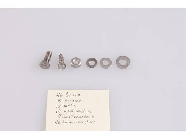 FASTENER KIT, Front Fender, inner and outer, stainless steel, (144) incl bolts, screws, nuts and washers, does not incl instructions / mount locations