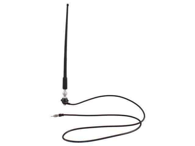 ANTENNA, Radio, Universal, black rubber mast w/ 1370 mm length cable, replacement-style repro