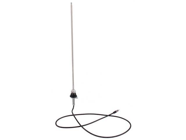 ANTENNA, Radio, Universal, top or side mount, 3 section stainless mast, replacement-style repro