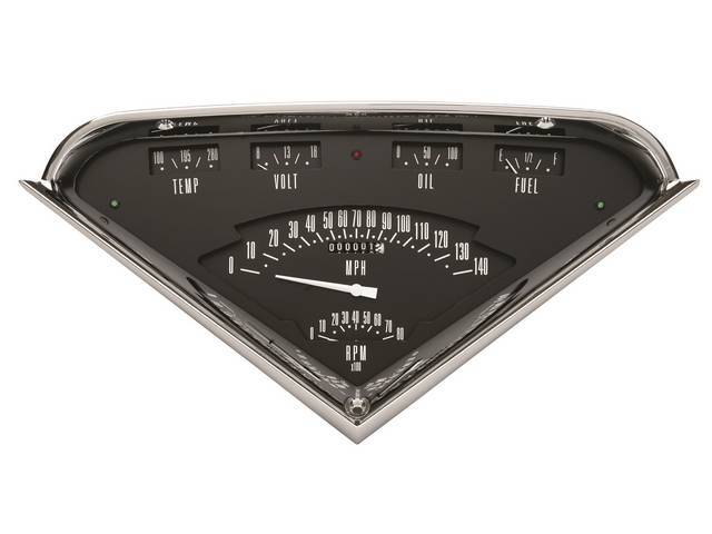 GAUGE KIT, Classic Instruments, Tach Force Black (gauge has white *pool cue* pointer w/ white markings on a black face), 1-piece dual layer gauge incl 140 mph speedometer, 8000 RPM tachometer, and fuel, oil, temperature and volt gauges, LED turn signals a