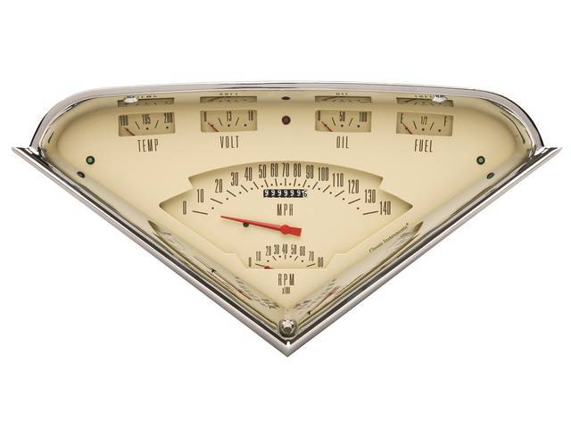 GAUGE KIT, Classic Instruments, Tach Force Tan (gauge has red *pool cue* pointer w/ brown and red markings on a tan face), 1-piece dual layer gauge incl 140 mph speedometer, 8000 RPM tachometer, and fuel, oil, temperature and volt gauges, LED turn signals
