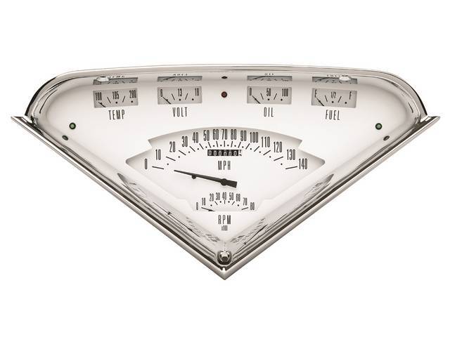 GAUGE KIT, Classic Instruments, Tach Force White (gauge has black *pool cue* pointer w/ black markings on a white face), 1-piece dual layer gauge incl 140 mph speedometer, 8000 RPM tachometer, and fuel, oil, temperature and volt gauges, LED turn signals a
