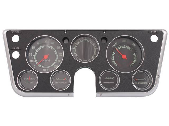 Complete Dash Bezel and Gauge Kit, w/o tachometer or vacuum gauge, repro