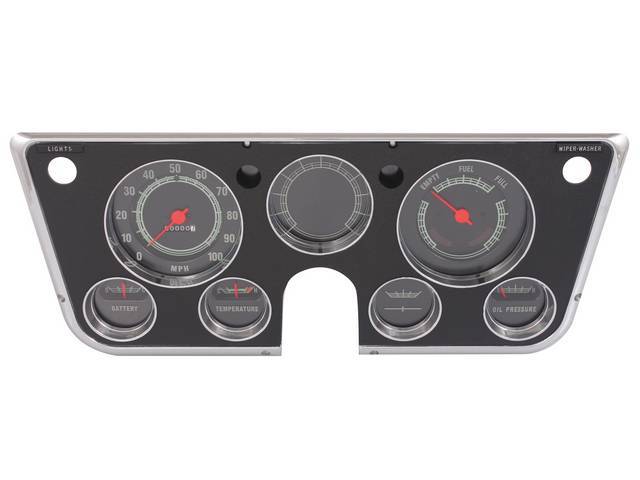 Complete Dash Bezel and Gauge Kit, w/o tachometer or vacuum gauge, repro