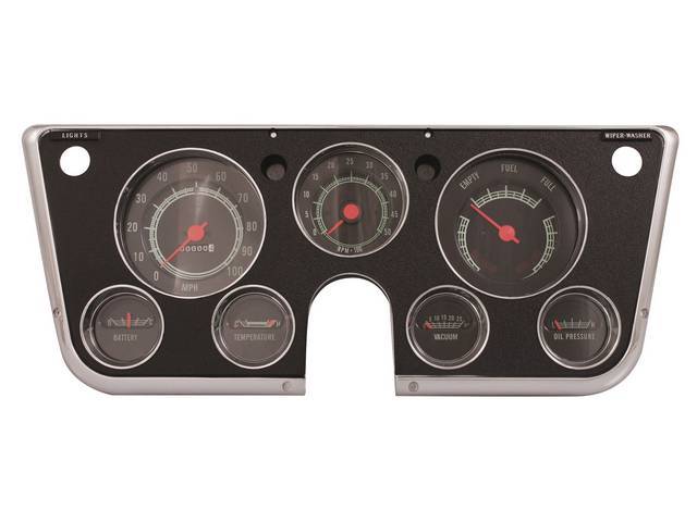 Complete Dash Bezel and Gauge Kit, w/ 5000 rpm tachometer and vacuum gauge, repro