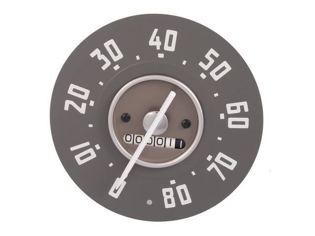 Speedometer, Gauge White Needle, 0-80 MPH, reproduction