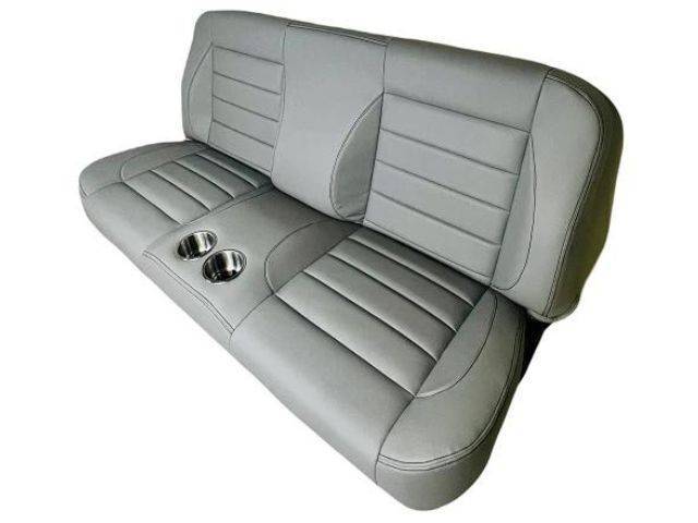 Complete Sport Bench Seat, Gray Vinyl, Gray Stitching and Horizontal Inserts, w/ Cup Holders