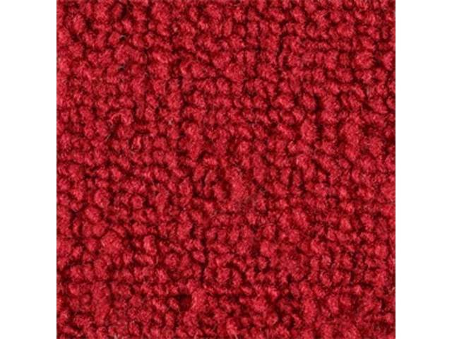Red 1-Piece Raylon Loop Cut & Sewn Carpet (no tunnel) w/ in-cab gas tank, w/o holes for (55-59)