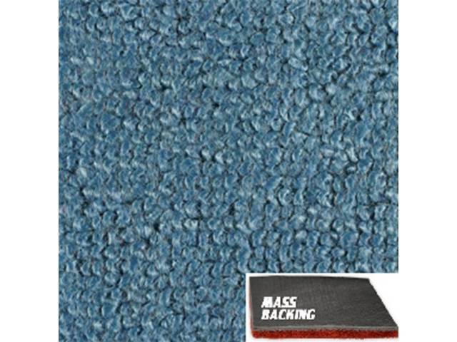 Medium Blue 1-Piece Raylon Loop Molded Carpet (A/T or column shift M/T) with Standard Jute Padding and Improved Mass Backing