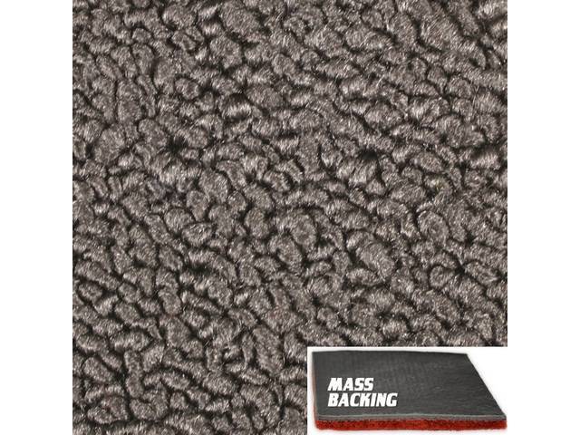 Gunmetal Gray 1-Piece Raylon Loop Molded Carpet (A/T or column shift M/T) with Standard Jute Padding and Improved Mass Backing