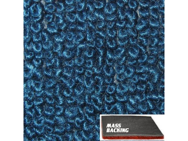 Bright Blue 1-Piece Raylon Loop Molded Carpet (M/T floor shift) with Standard Jute Padding and Improved Mass Backing