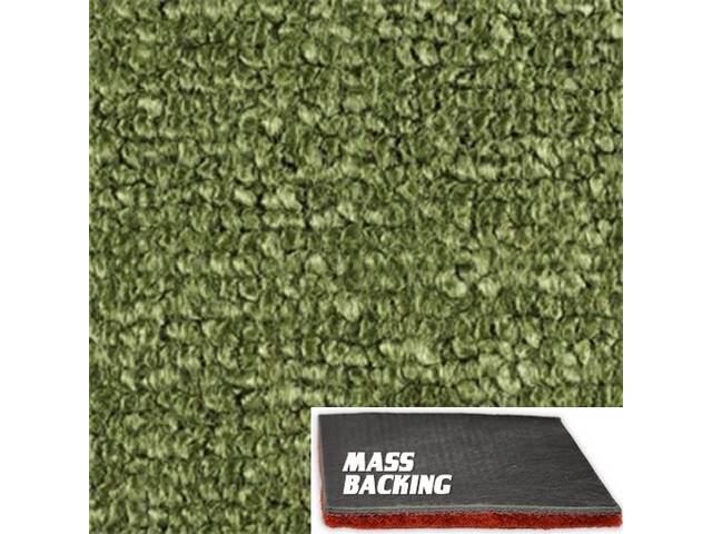 Dark Olive Green 1-Piece Raylon Loop Molded Carpet with Standard Jute Padding and Improved Mass Backing