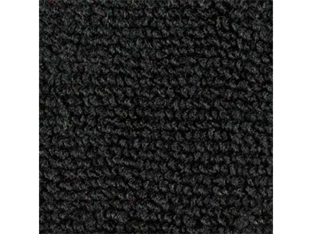 Black 1-Piece Raylon Loop Molded Carpet (A/T or column shift M/T) with Standard Jute Padding and Backing
