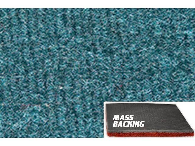 Blue Molded Carpet, Cut Pile, Improved Mass Backing, reproduction