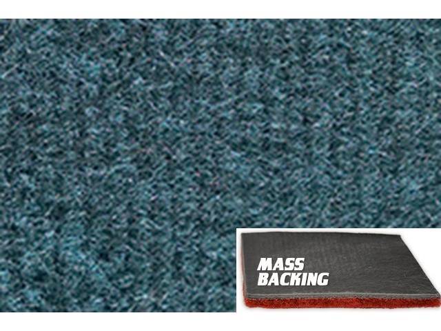 Blue Molded Carpet, Cut Pile, Improved Mass Backing, reproduction