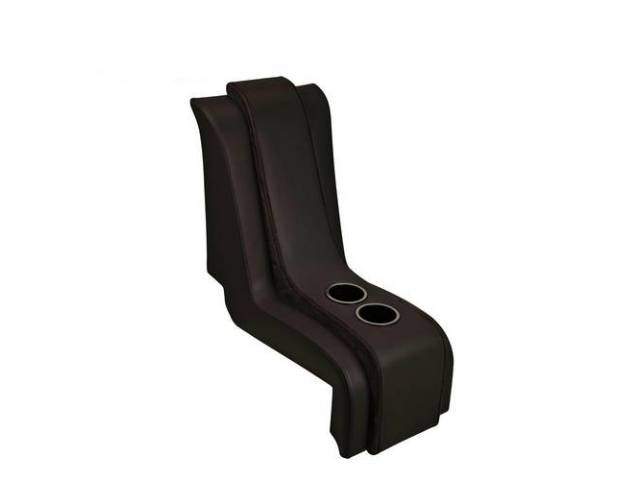 COMPLETE CENTER CONSOLE, TMI Sport R / S Series, molded fiberglass shell covered in black madrid grain vinyl w/ black suede inserts and black contrast stitching, features two cup holders, designed to be used w/ TMI Pro Classic series bucket seats only (se