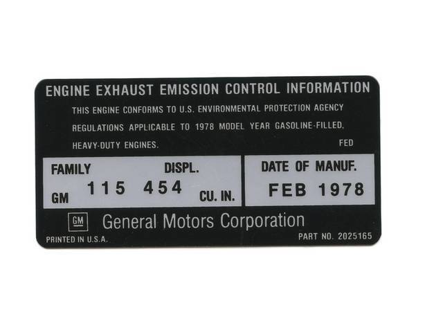 DECAL, EMISSION, 454, INFO DECAL, GM# 473411