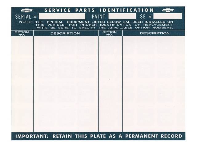DECAL, PARTS IDENTIFICATION KIT