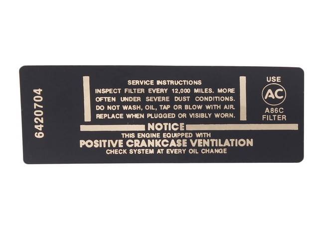 DECAL, AIR CLEANER, *327-4V*, SERVICE INSTRUCTIONS, GM# 6420704