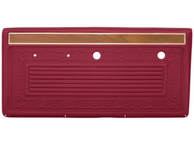 PANEL VINYL SET, Inside Door, Bright Red, walrus grain vinyl features correct dielectrically scroll details w/ woodgrain and mylar chrome top strip, does not incl board / panel, top rail or attaching hardware