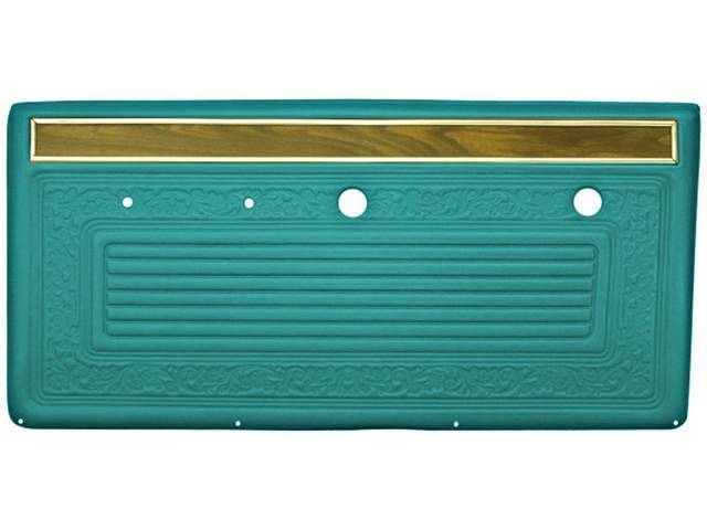PANEL VINYL SET, Inside Door, Aqua, walrus grain vinyl features correct dielectrically scroll details w/ woodgrain and mylar chrome top strip, does not incl board / panel, top rail or attaching hardware